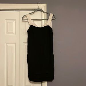 Banana republic black sheath dress with white ribbon straps